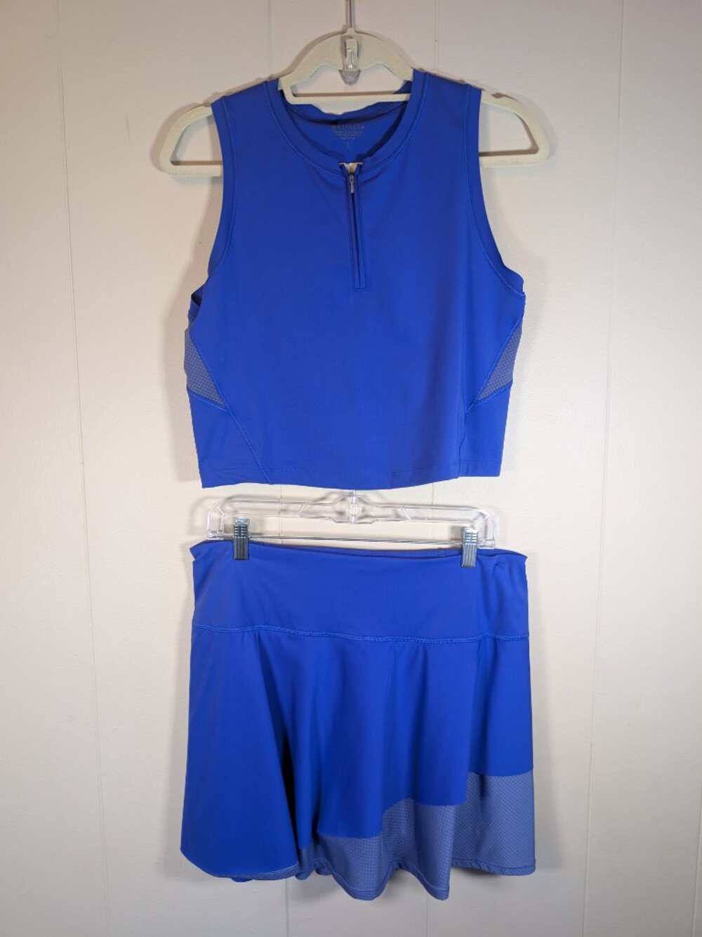 ATHLETA Ace Mesh Skort Set L Lazurite Blue Quarter Zip Crop Tank Tennis Pickleba